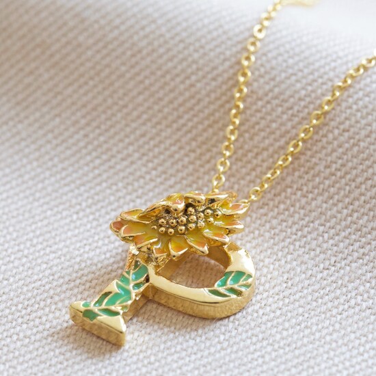 Floral Alphabet Necklace - P