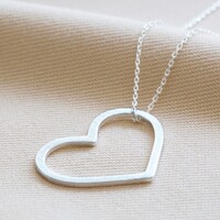 Large Heart Outline Necklace in Silver