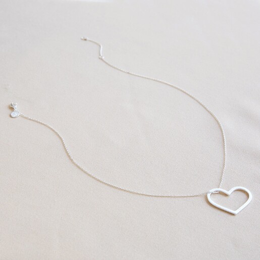 Large Outline Heart Necklace in Silver