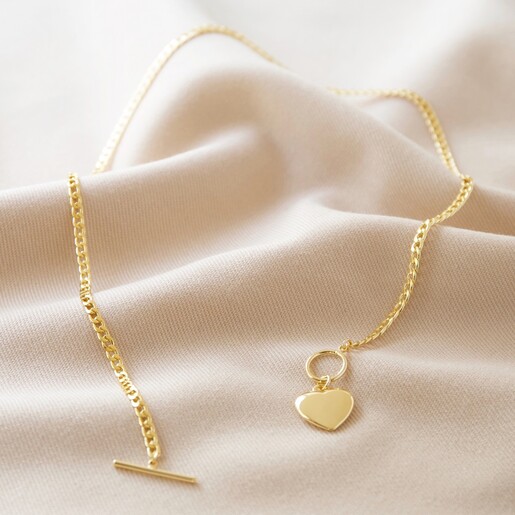 Toggle and Heart Charm Necklace in Gold | Lisa Angel