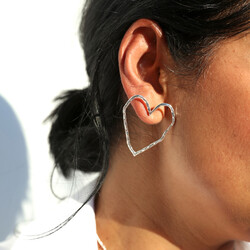 Large Organic Finish Heart Earrings in Silver