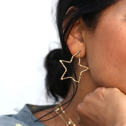 Large Organic Finish Star Earrings in Gold