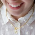 Personalised T-Bar and Toggle Choker Necklace in Gold on Model