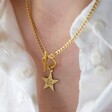 Personalised Star Charm T-Bar and Toggle Choker Necklace in Gold on Model