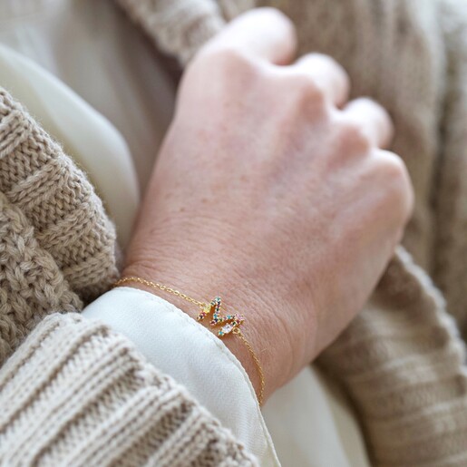 Rainbow Crystal Initial Bracelet in Gold on Model