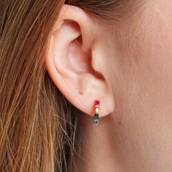 Rainbow Huggie Hoop Earrings in Gold