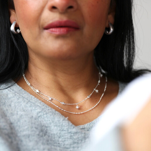 Silver Satellite Chain Necklace on Model