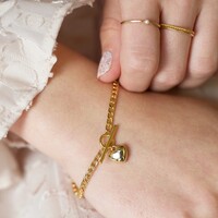 Small Toggle and Heart Charm Bracelet in Gold