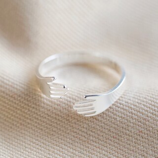 Adjustable Silver Hug Hands Ring