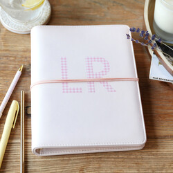 Personalised Gingham Initials Pink Vegan Leather Refillable Notebook