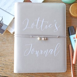 Personalised Name and Pearls Vegan Leather Refillable Notebook