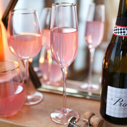 Gold Rimmed Pink Champagne Glass