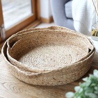 Set of Two Water Hyacinth Wicker Trays
