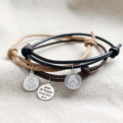 Men's Engraved St Christopher Leather Bracelet