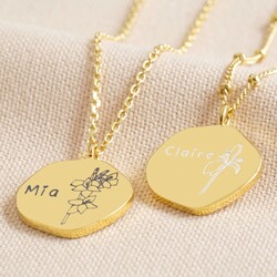 Personalised Gold Sterling Silver Birth Flower Organic Shape Necklace