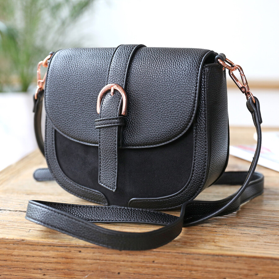 Black Vegan Leather Crossbody Handbag | Lisa Angel Accessories Collection | Lisa Angel
