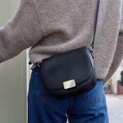 Vegan Leather Crossbody Bag in Black