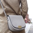 Faux Leather Cross Body Handbag in Grey on Model