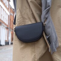 Vegan Leather Half Moon Crossbody Bag in Black