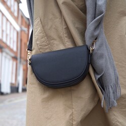 Vegan Leather Half Moon Crossbody Bag in Black