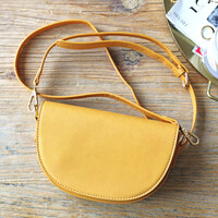 Vegan Leather Half Moon Crossbody Bag in Mustard