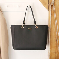 Personalised Large Black Vegan Leather Shopper Tote