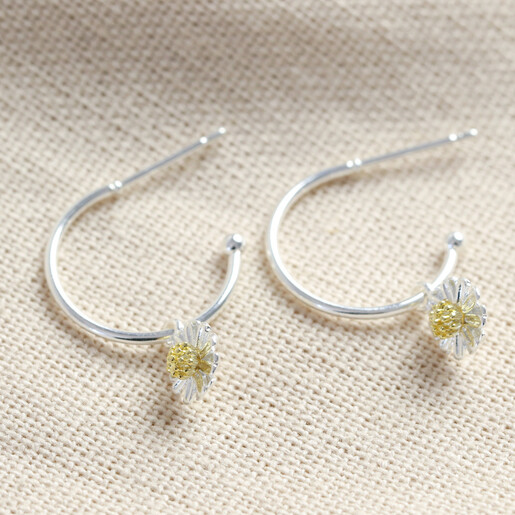 Women's Estella Bartlett Daisy Charm Hoop Earrings in Silver