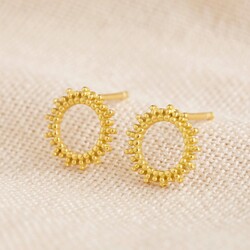 Gold Sterling Silver Dotted Sun Stud Earrings