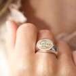 Personalised Vintage Swirls Sterling Silver Signet Ring on Model