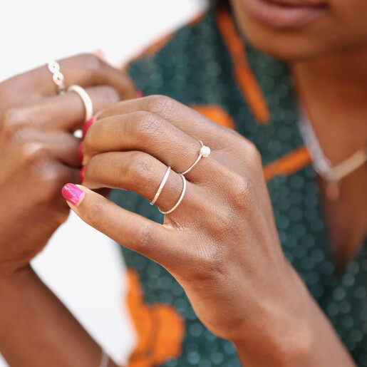 Sterling Silver Pearl Ring on Model