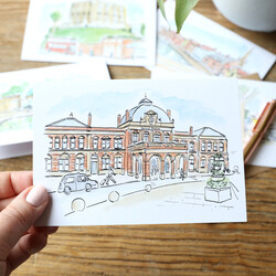 Owen Mathers Illustrated Norwich Train Station Card