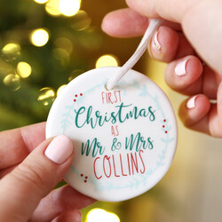 Personalised 'Couple's First Christmas' Ceramic Hanging Decoration