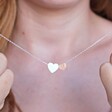 Women's Brushed Double Heart Necklace in Silver & Rose Gold on Model