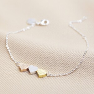 Mixed Metal Triple Heart Bracelet with Silver Chain