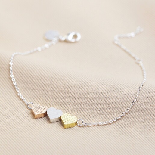 Ladies' Brushed Mixed Metal Triple Heart Bracelet