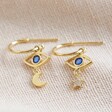 Women's Crystal Eye Star and Moon Charm Hoop Earrings in Gold