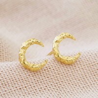Organic Finish Moon Stud Earrings in Gold