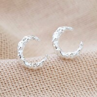 Organic Finish Moon Stud Earrings in Silver