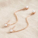 Pearl Drop Chain Earrings in Rose Gold