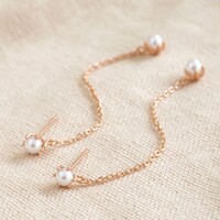 Pearl Drop Chain Earrings in Rose Gold