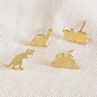 Set of 4 Mismatched Dinosaur Stud Earrings in Gold