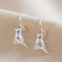 Silver Bird Charm Hoop Earrings