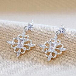 Vintage Style Crystal Drop Earrings in Silver