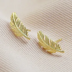 Gold Feather Stud Earrings