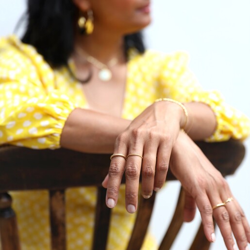 Gold Sterling Silver Thin Geometric Ring on Model