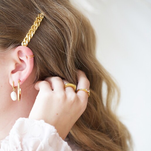 Gold Sterling Silver Thin Geometric Ring on Model