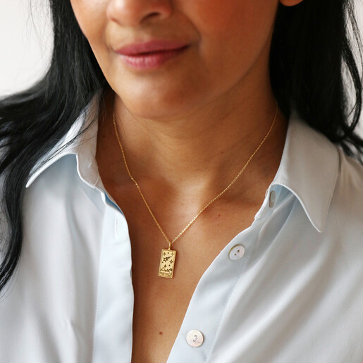 Gold 'The Star' Tarot Card Pendant Necklace on Model