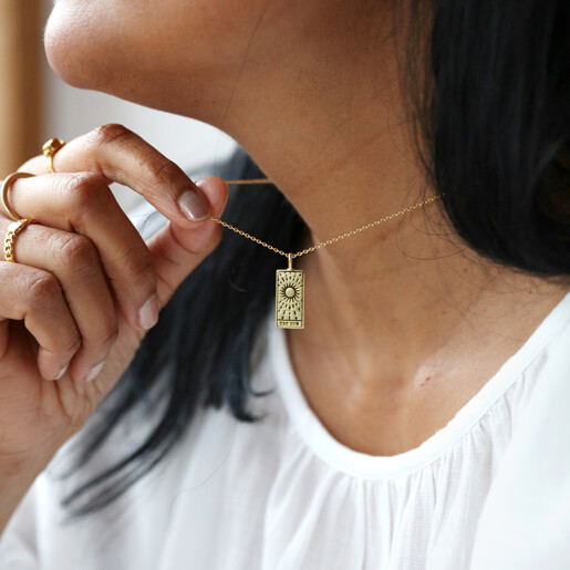 'The Sun' Tarot Card Pendant Necklace on Model