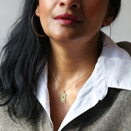 'The World' Tarot Card Pendant Necklace on Model