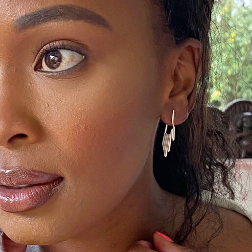 Silver Hand Hoop Earrings on Model